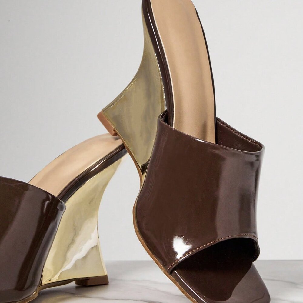 Chocolate Brown Elegant Women's Peep Toe Wedge Sandals
